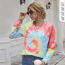 High Quality Women Casual Shirts Custom Tie Dyed Effect Shirt Fashion Long Sleeve Tie Dye T Shirts